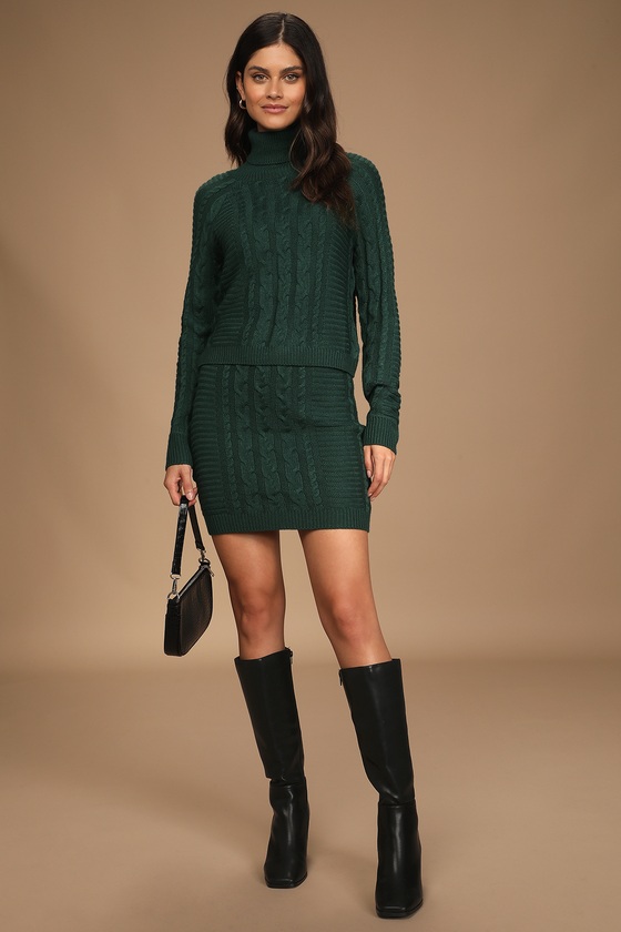 Dark Green Dress - Knit Sweater Dress ...